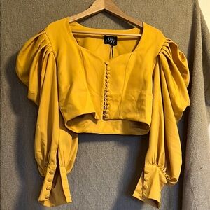 Yellow Puff Sleeve Crop Blouse